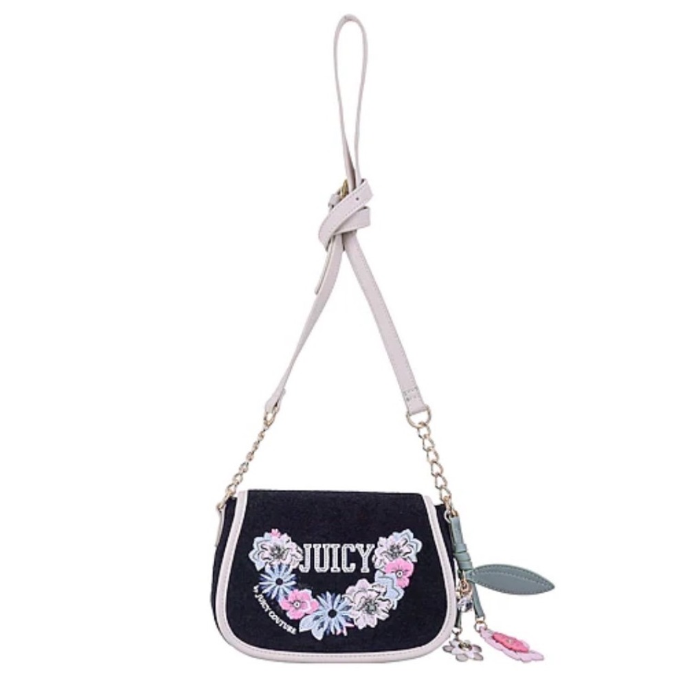 Juicy By Juicy Couture Retro Bloom Crossbody Bag Black Floral Embroidered